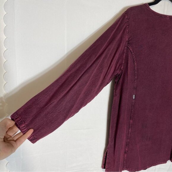 Vintage Yaya Burgundy Boho Scoop Neck Button Front Embroidered Top M - Picture 13 of 16